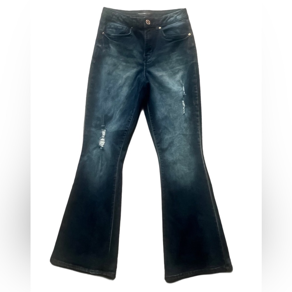 YMI High Rise Flare Distressed Blue Jeans. Size 7/28